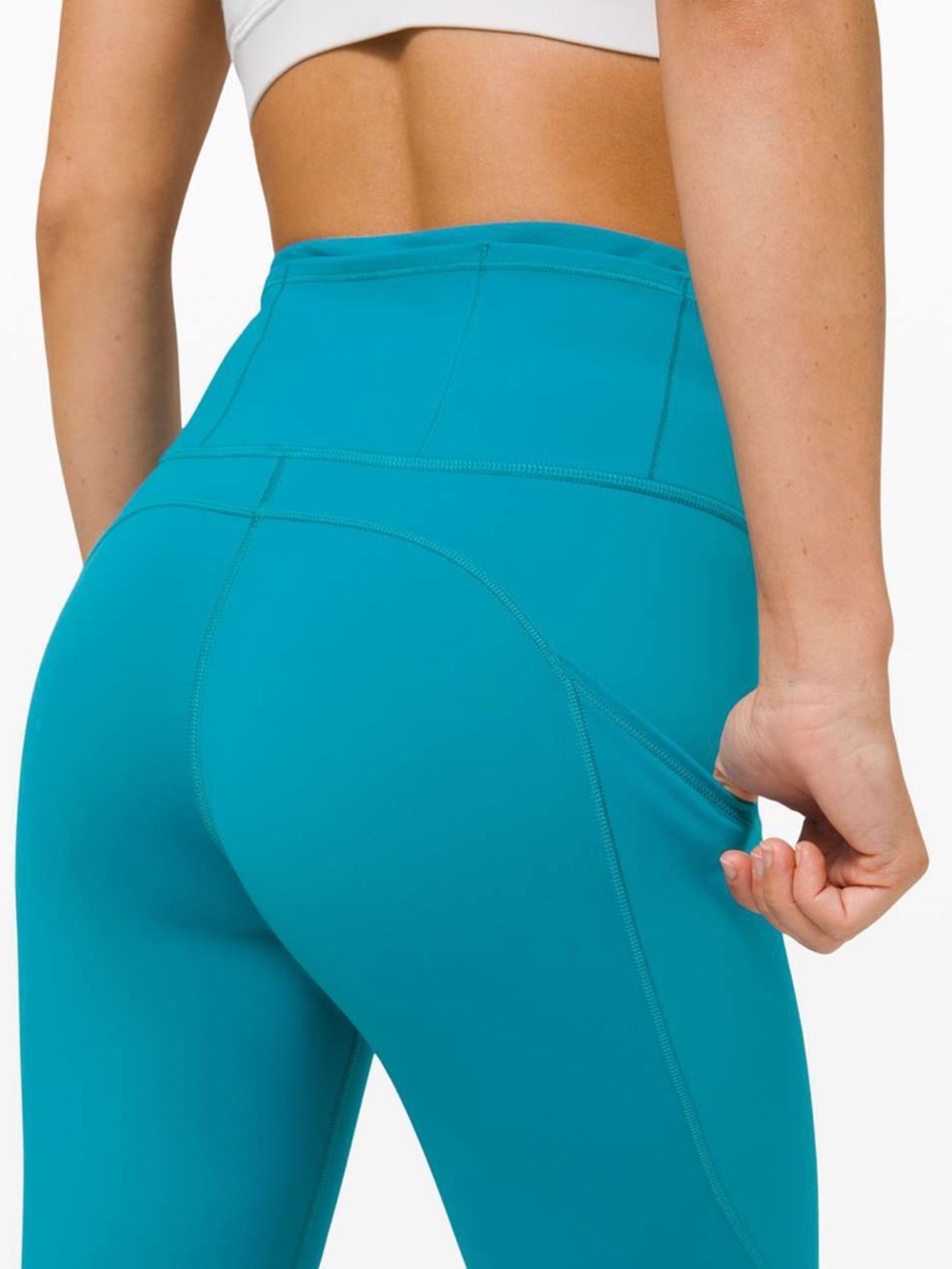 Lululemon Teal High Rise Leggings Side Pockets Athletic Yoga Running
